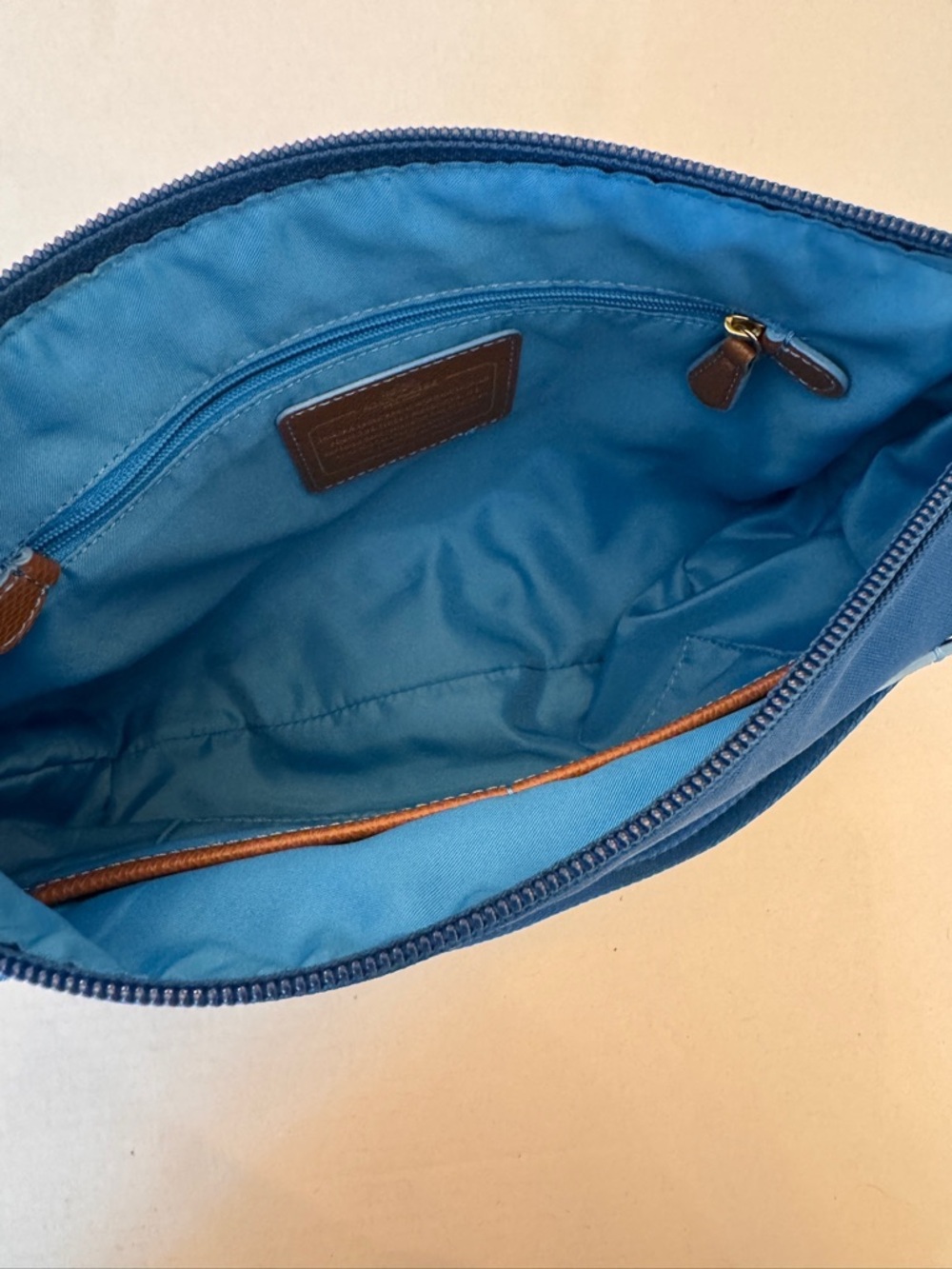 Coach Sawyer Bright Mineral Blue Canvas Crossbody Bag Brass Turn Lock - Picture 7 of 11